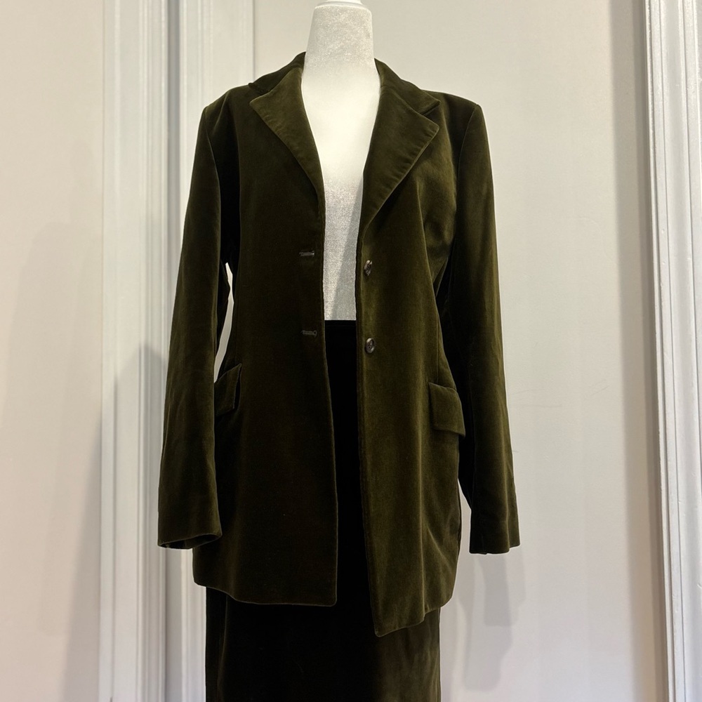 Burberry 1990’s RARE Green/Brown Velvet Blazer Classic Suit Jacket Set - Picture 8 of 12